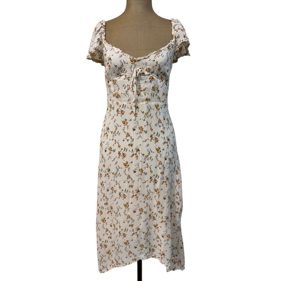 Reformation Midi Dress Yellow Floral Sweetheart Neckline Cap Sleeve - Picture 4 of 8